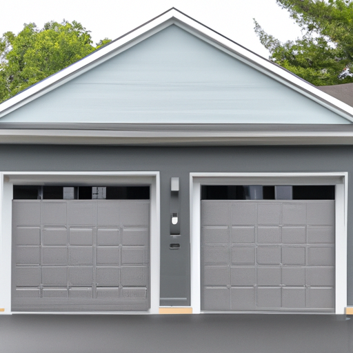 Modern matte steel garage door with frosted glass panels on a Westfield, NJ home, no people visible.