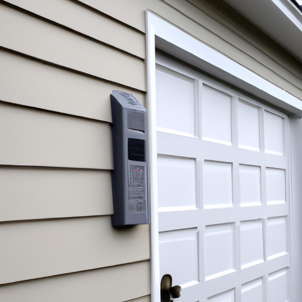 Modern smart garage opener with keypad on a suburban Westfield, NJ home exterior