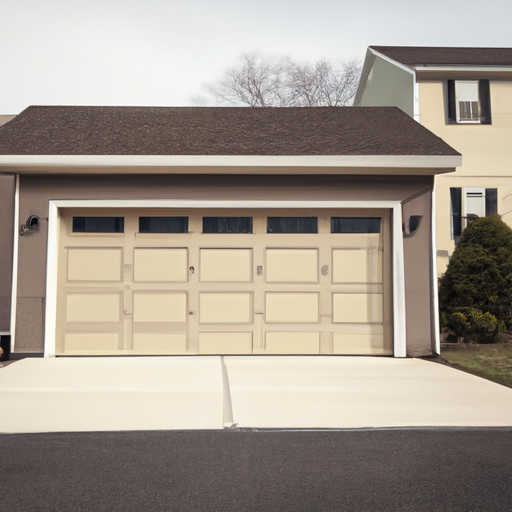 Front of a Westfield, NJ home showing a modern steel garage door closed, driveway and facade in soft morning light.