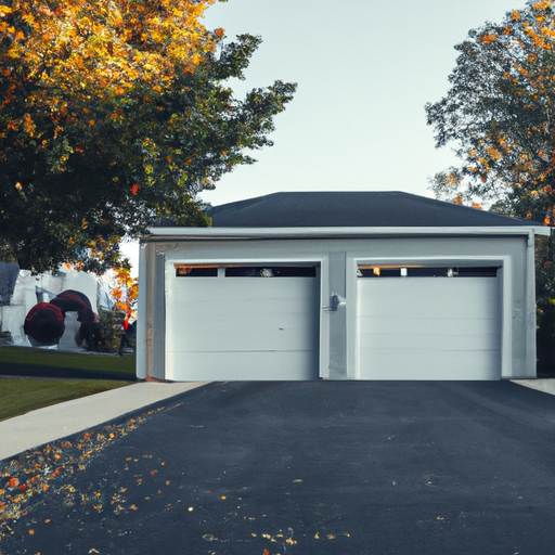 Suburban two-car garage door in Westfield, NJ with clear view of the door and opener in late afternoon light.