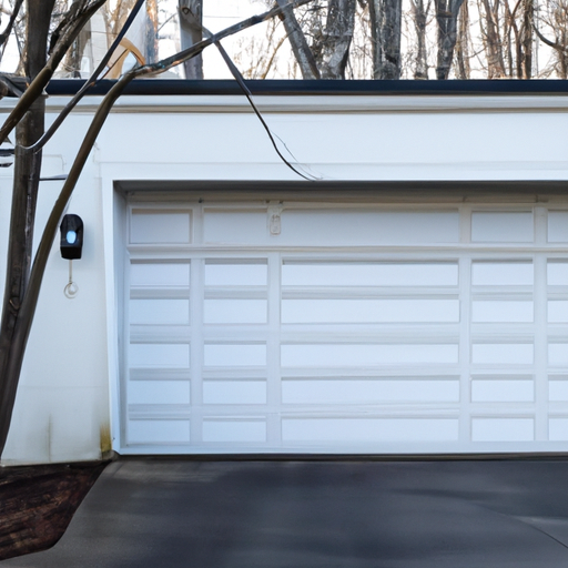 Suburban Westfield driveway showing a closed garage door with opener motor visible and bare-limbed trees.