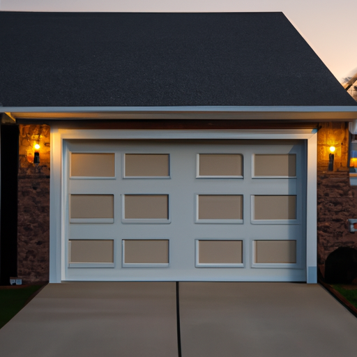 Exterior view of a suburban Westfield, NJ home showing a closed modern sectional garage door at dusk, no people or vehicles.