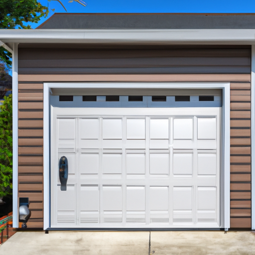Residential insulated garage door and modern smart opener at a Westfield, NJ home, exterior view.