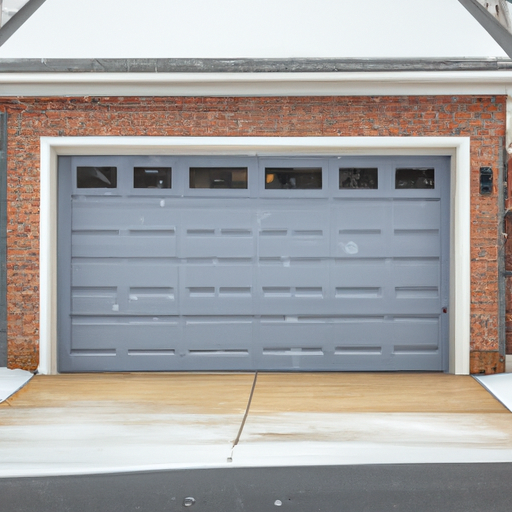 Residential garage door on a brick house in Westfield, NJ with clean driveway and winter light.