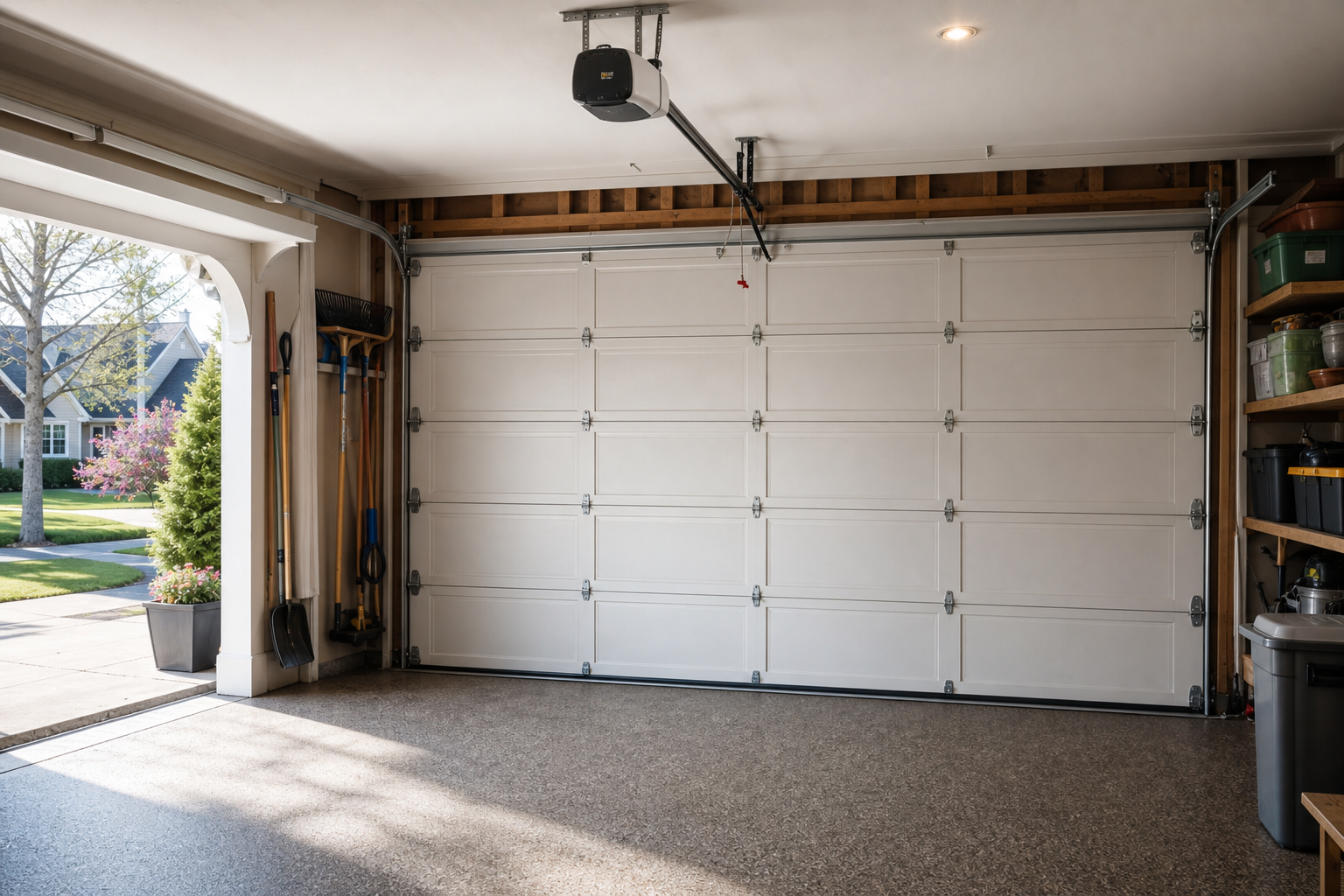 Westfield NJ garage with insulated door and smart opener in a quiet home setting